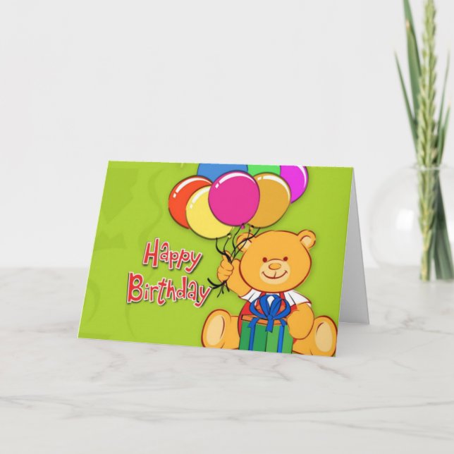 cute teddy bear coloured balloons card (Front)