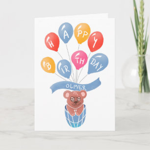 Cute Teddy Bear Colourful Balloons Boy Birthday Ca Card