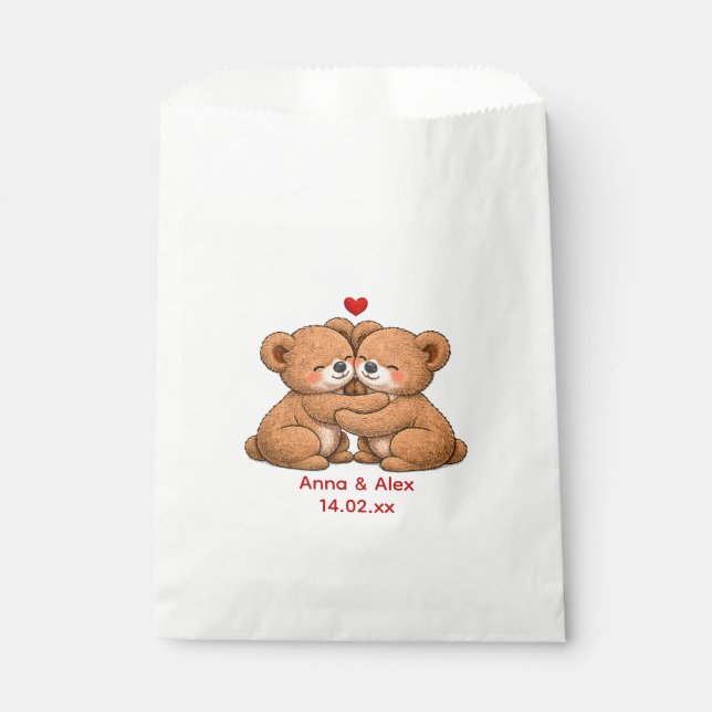 Cute Teddy Bear Couple Wedding  Favour Bag (Front)