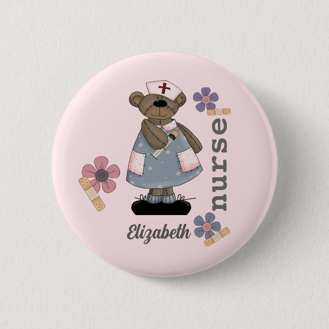 Cute Teddy Bear Custom Name Button for Nurse  (Front)