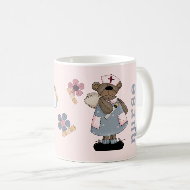 Cute Teddy Bear Custom Name Gift Mug for Nurse (Front Right)