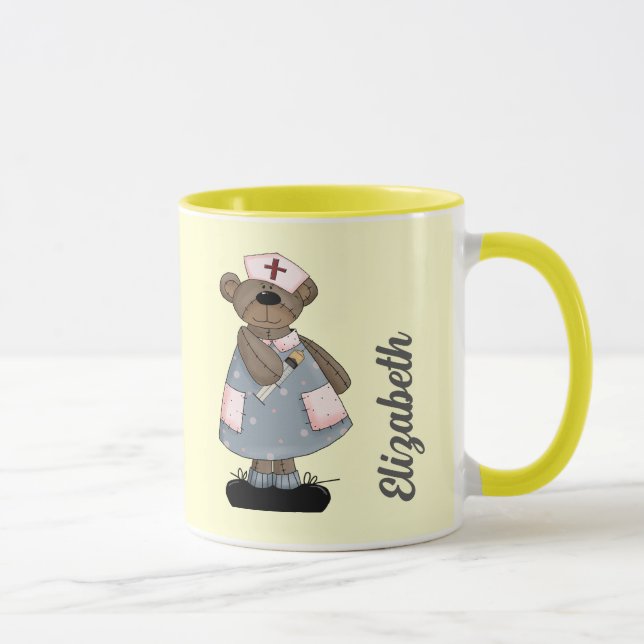 Cute Teddy Bear Custom Name Gift Mug for Nurse (Right)