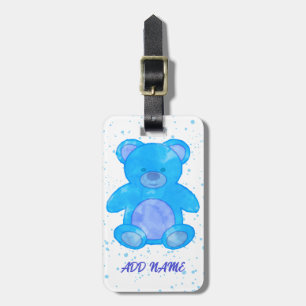 Cute Teddy Bear Custom Text Blue Luggage Tag