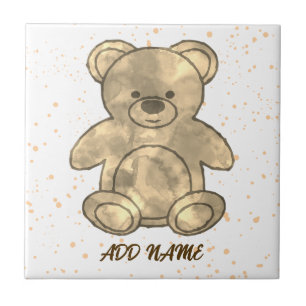 Cute Teddy Bear Custom Text Ceramic Tile