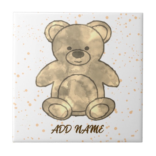 Cute Teddy Bear Custom Text Ceramic Tile (Front)