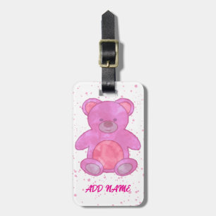 Cute Teddy Bear Custom Text Pink Luggage Tag