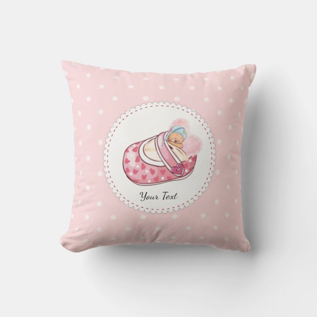 Cute Teddy Bear Dots Pattern Pink Cushion (Front)