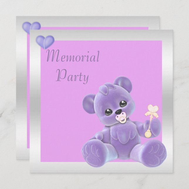 Cute Teddy Bear Double Sided Memorial Party Invitation (Front/Back)