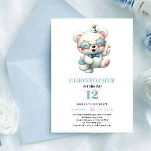 Cute teddy bear dusty blue boy birthday invitation