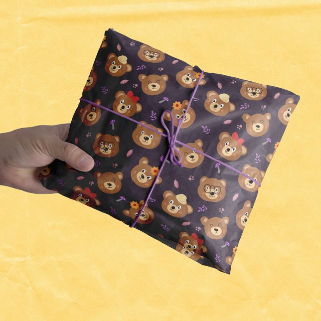 Cute Teddy Bear Face Pattern Autumn | Purple Tissue Paper (Creator Uploaded)