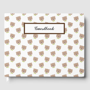 CUTE TEDDY BEAR FACES WITH GREEN BOWTIES GUEST BOOK