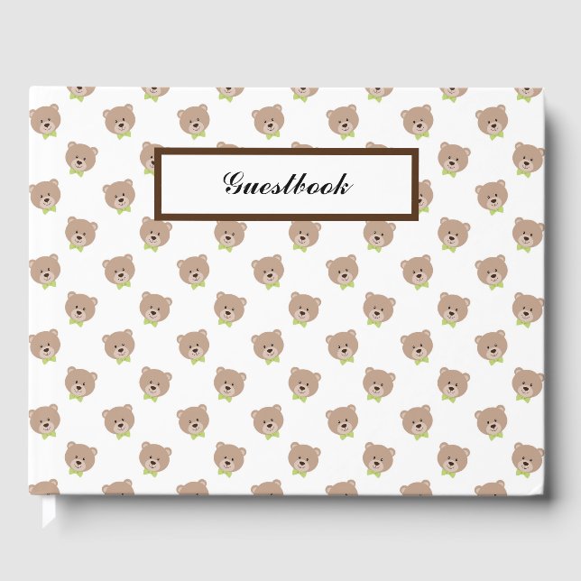 CUTE TEDDY BEAR FACES WITH GREEN BOWTIES GUEST BOOK (Front)