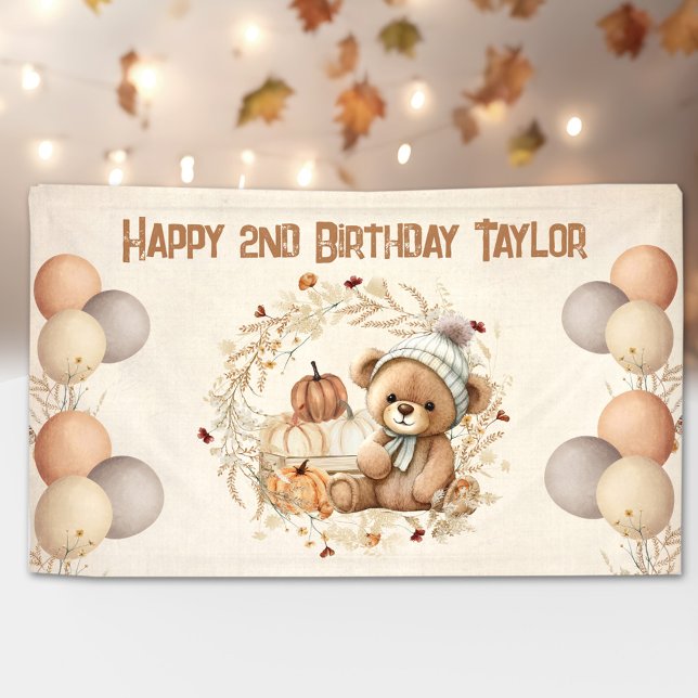 Cute Teddy Bear Fall Kids Birthday Banner (Cute Teddy Bear Fall Kids Birthday Banner)
