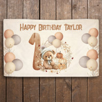 Cute Teddy Bear Fall Pumpkins Beary 1st Birthday