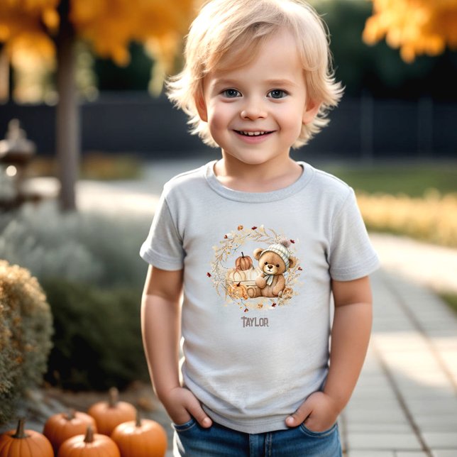 Cute Teddy Bear Fall Pumpkins Name  Toddler T-Shirt (Cute Teddy Bear Fall Pumpkins Name Toddler T-shirt)