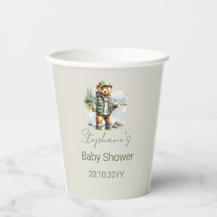 Cute Teddy Bear Fisherman Reel Excited Baby Shower Paper Cups