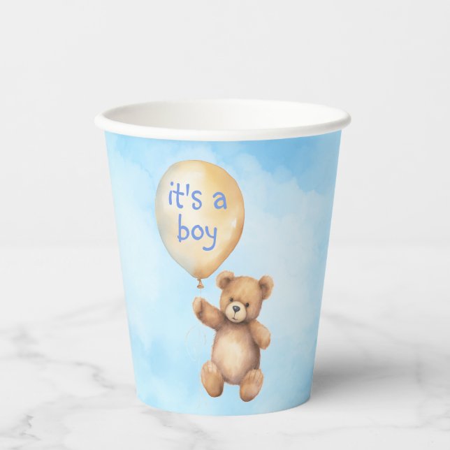 Cute teddy bear floating balloon baby shower paper cups (Front)