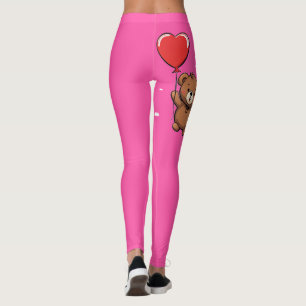 Cute Teddy Bear Floating Balloon Leggings