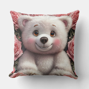 🧸🌸 Cute Teddy Bear Floral Love Gift ✨ Cushion