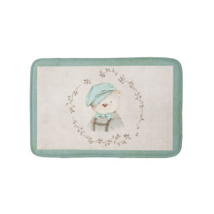 Cute Teddy Bear Floral Vintage Whimsy Bath Mat