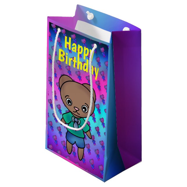 Cute Teddy Bear for Birthdays Small Gift Bag (Front Angled)