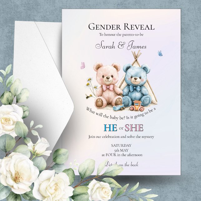 Cute Teddy Bear Gender Reveal Invitation (Creator Uploaded)
