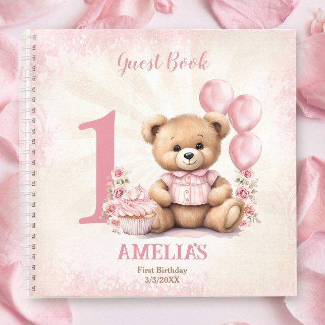 Cute Teddy Bear Girl Birthday Pink Guest Book (Cute Teddy Bear Girl Birthday Pink Guest Book)