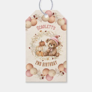 Cute Teddy Bear Girl Fall Birthday Favour Gift Tags