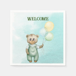 cute teddy bear green background napkin