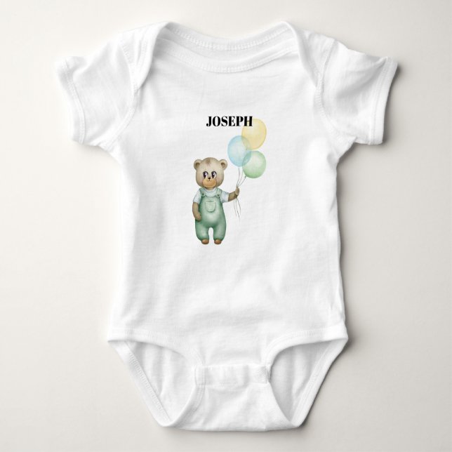 cute teddy bear green wallpaper baby bodysuit (Front)