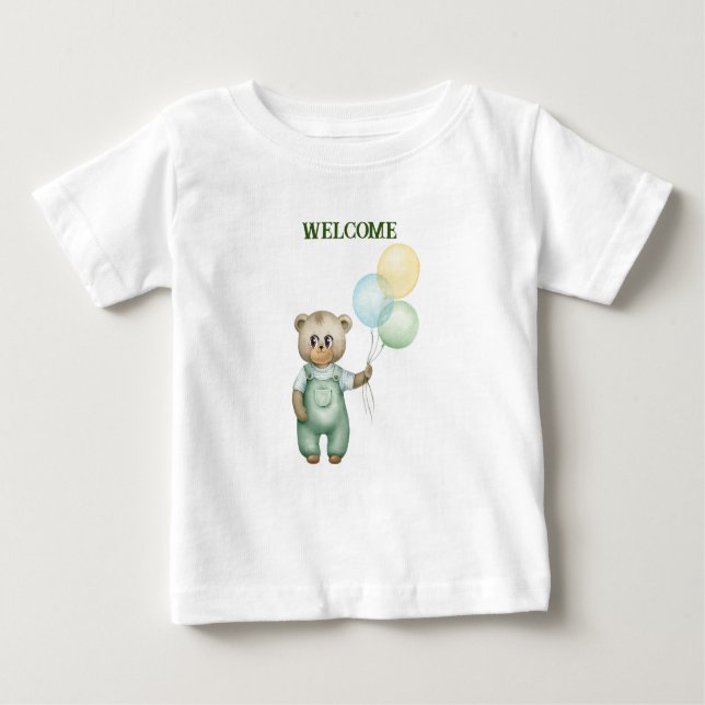 cute teddy bear green wallpaper baby T-Shirt (Front)