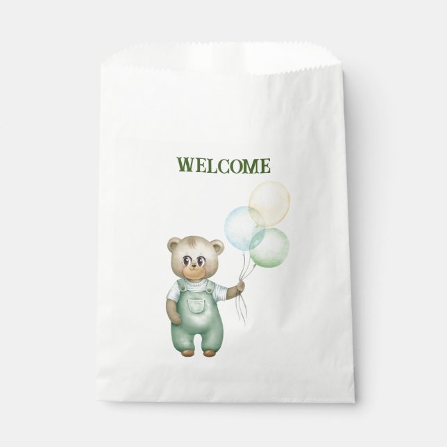 cute teddy bear green wallpaper favour bag (Front)
