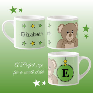 Cute teddy bear green yellow with stars child's espresso cup