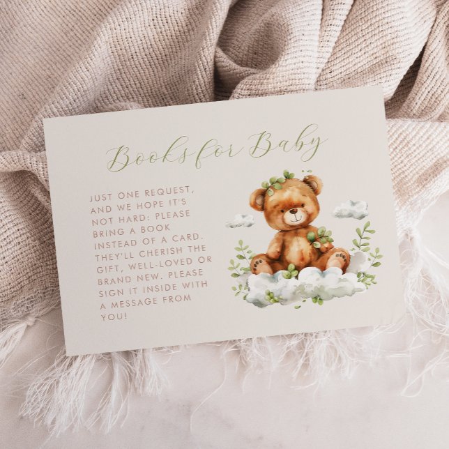 Cute Teddy Bear Greenery Books for Baby Enclosure Card (Creator Uploaded)