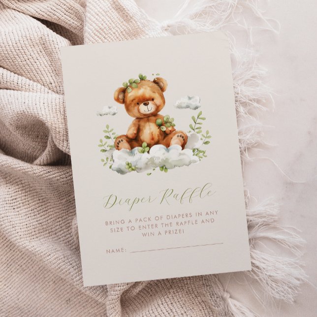 Cute Teddy Bear Greenery Diaper Raffle Enclosure Card (Creator Uploaded)