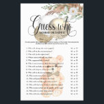 Cute Teddy Bear 'Guess Who' Baby Shower Game Flyer<br><div class="desc">Designed to coordinate with our 'Bearly Wait' Baby shower invitations. This cute baby shower 'Guess Who' Mummy or Daddy game features botanical greenery with dried pampas grass and white florals and an elegant template. Every question can be edited, so if you want to change them you can! All text is...</div>