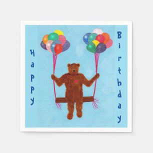 Cute Teddy Bear Happy Birthday Balloons Napkins