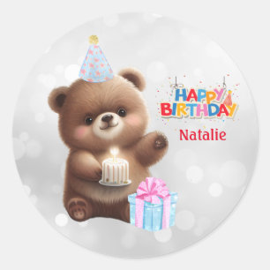 Cute Teddy Bear Happy Birthday Personalised Classic Round Sticker