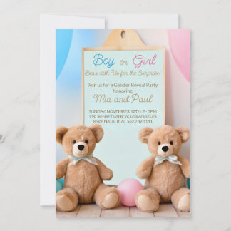 Cute Teddy Bear He or She Gender Reveal Invitation