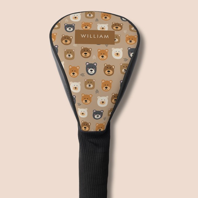 Cute teddy bear head pattern golf head cover (Cute bear head pattern golf head cover.  Customize with your own name or initials.)