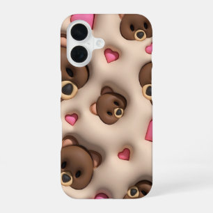 Cute Teddy Bear Heart iPhone Sticker 16 Case