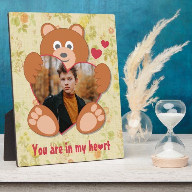 Cute Teddy Bear Heart Photo Valentine Love Plaque (Side)