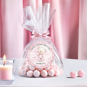 Cute Teddy Bear   Heart Pop Happy Valentines Day Classic Round Sticker