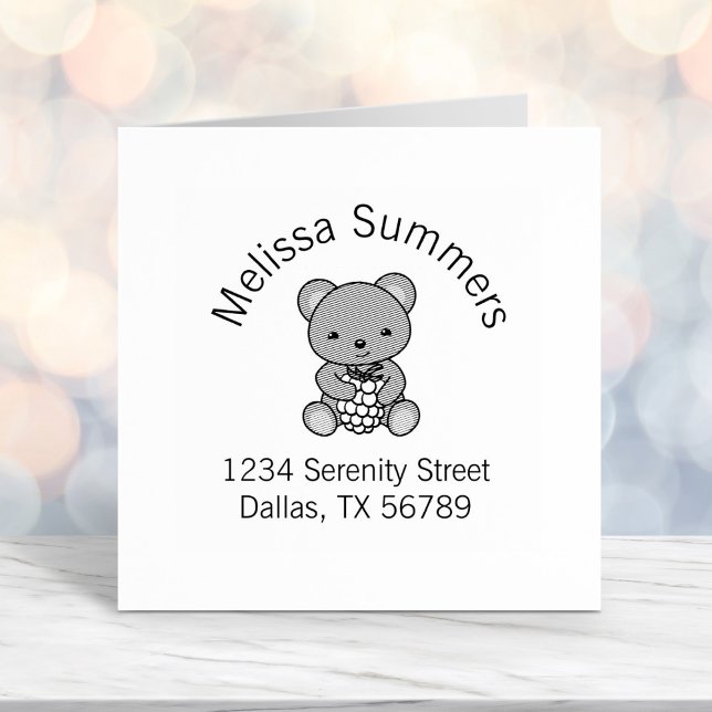 Cute Teddy Bear Holding a Berry Arch Address Self-inking Stamp (Creator Uploaded)