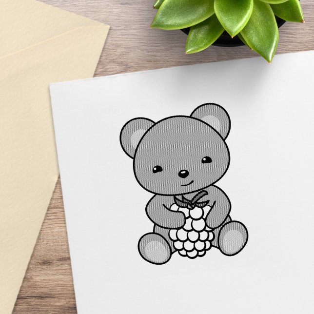 Cute Teddy Bear Holding a Berry Rubber Stamp (Creator Uploaded)
