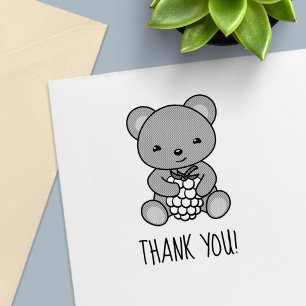 Cute Teddy Bear Holding a Berry Thank You Self-inking Stamp