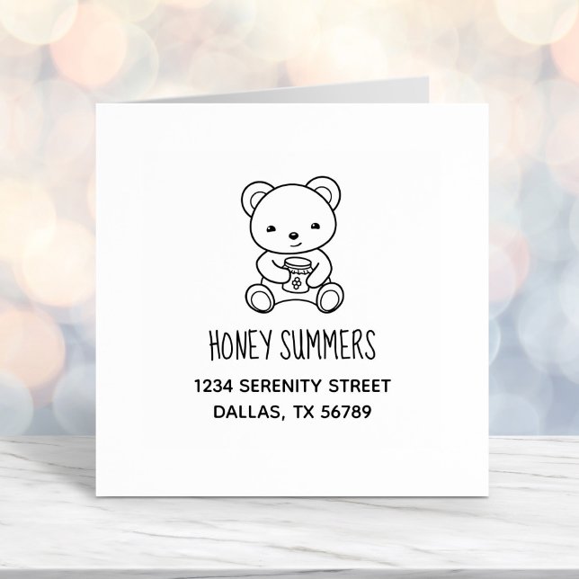 Cute Teddy Bear Holding a Honey Jar Address Self-inking Stamp (Creator Uploaded)