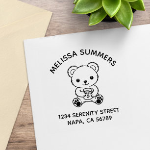 Cute Teddy Bear Holding a Honey Jar Arch Address Rubber Stamp