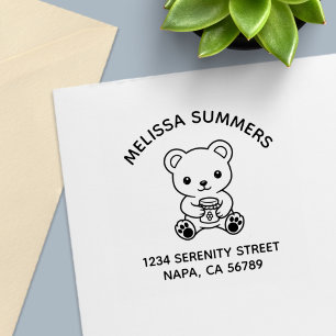 Cute Teddy Bear Holding a Honey Jar Arch Address Self-inking Stamp