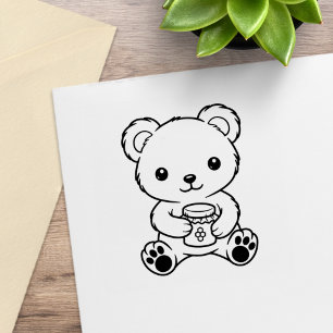 Cute Teddy Bear Holding a Honey Jar Colour Me Rubber Stamp